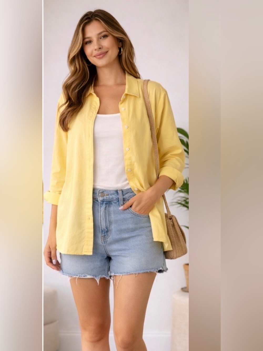 Blair Butter Yellow Button Up Shirt‎ L 100% Cotton Lightweight Casual Classic